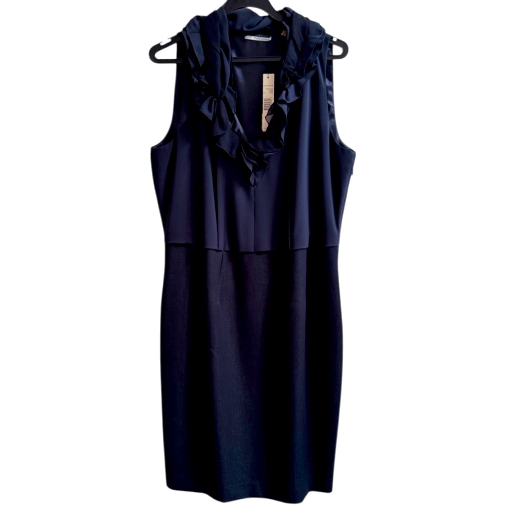 T Tahari Maybel Indigo Ruffle Neck Dress Retails $148